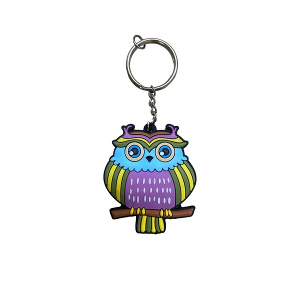 Geddes Colorful Owl Rubber Key Ring Some Wear 3.5 in - Picture 1 of 4